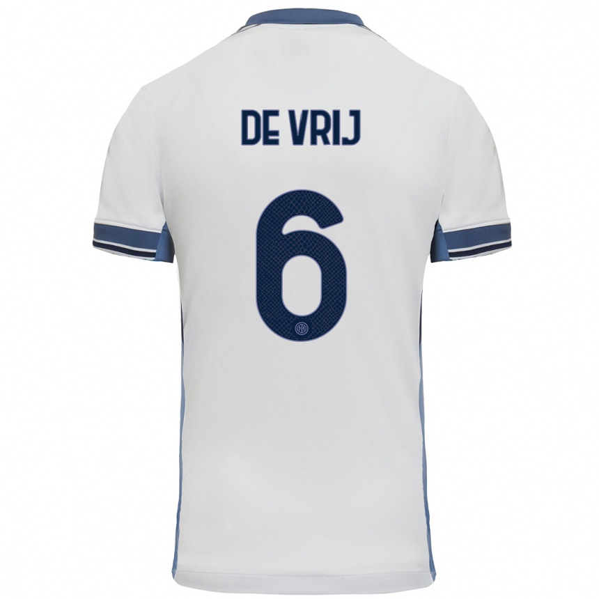 Kinder Fußball Stefan De Vrij #6 Weißgrau Auswärtstrikot Trikot 2024/25 T-Shirt Luxemburg