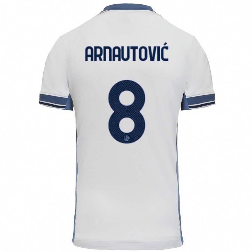 Kinder Fußball Marko Arnautovic #8 Weißgrau Auswärtstrikot Trikot 2024/25 T-Shirt Luxemburg