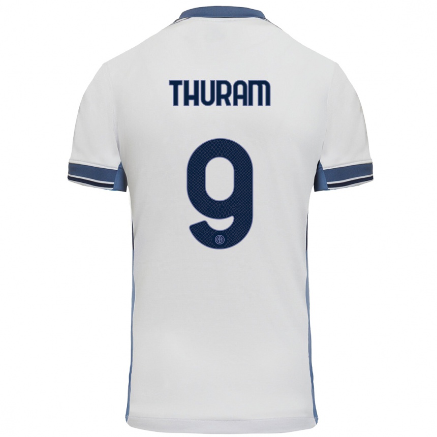 Kinder Fußball Marcus Thuram #9 Weißgrau Auswärtstrikot Trikot 2024/25 T-Shirt Luxemburg