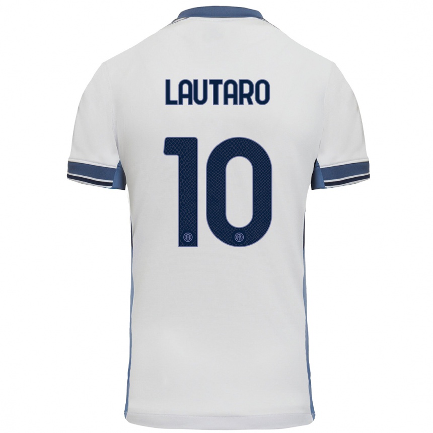 Kinder Fußball Lautaro Martinez #10 Weißgrau Auswärtstrikot Trikot 2024/25 T-Shirt Luxemburg