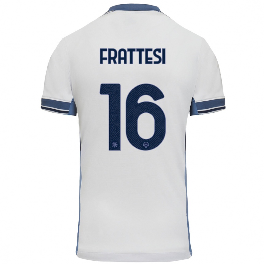 Kinder Fußball Davide Frattesi #16 Weißgrau Auswärtstrikot Trikot 2024/25 T-Shirt Luxemburg