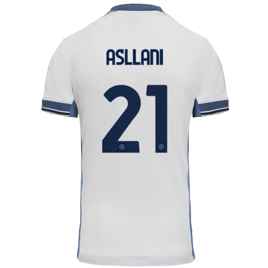 Kinder Fußball Kristjan Asllani #21 Weißgrau Auswärtstrikot Trikot 2024/25 T-Shirt Luxemburg