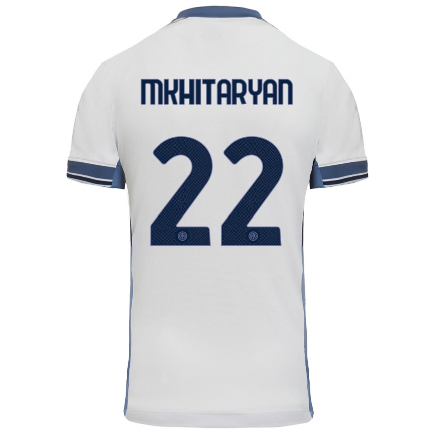 Kinder Fußball Henrikh Mkhitaryan #22 Weißgrau Auswärtstrikot Trikot 2024/25 T-Shirt Luxemburg