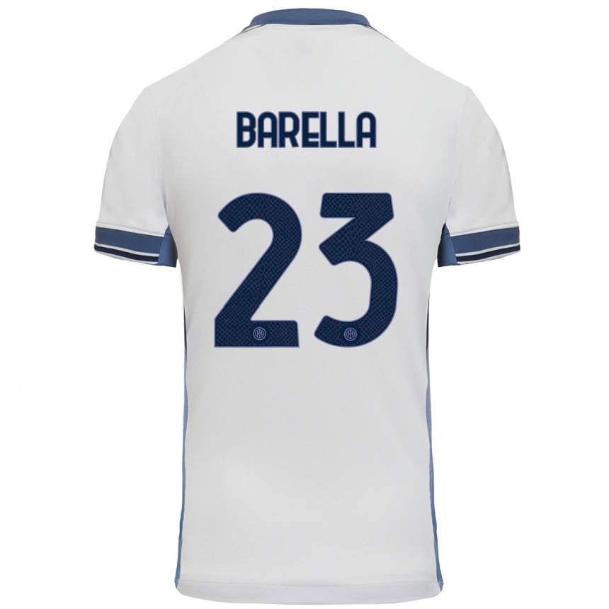 Kinder Fußball Nicolo Barella #23 Weißgrau Auswärtstrikot Trikot 2024/25 T-Shirt Luxemburg