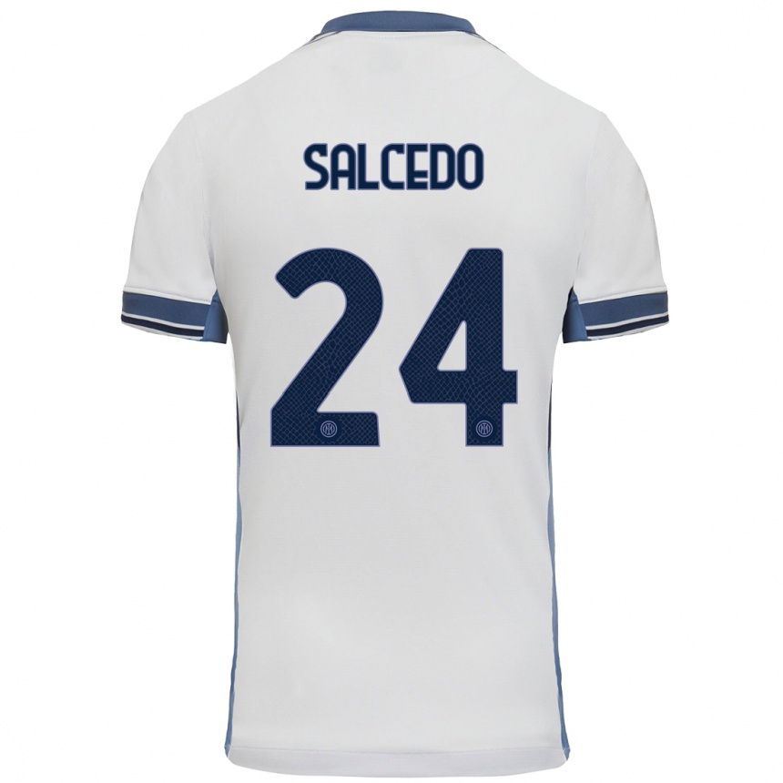 Kinder Fußball Eddie Salcedo #24 Weißgrau Auswärtstrikot Trikot 2024/25 T-Shirt Luxemburg