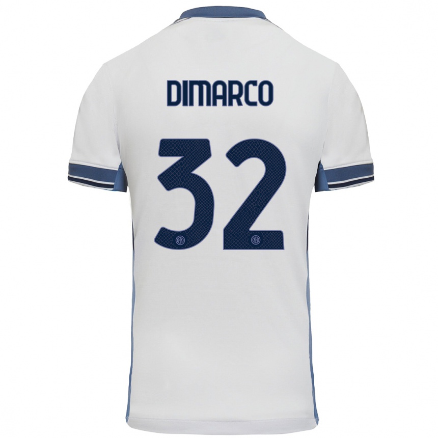 Kinder Fußball Federico Dimarco #32 Weißgrau Auswärtstrikot Trikot 2024/25 T-Shirt Luxemburg