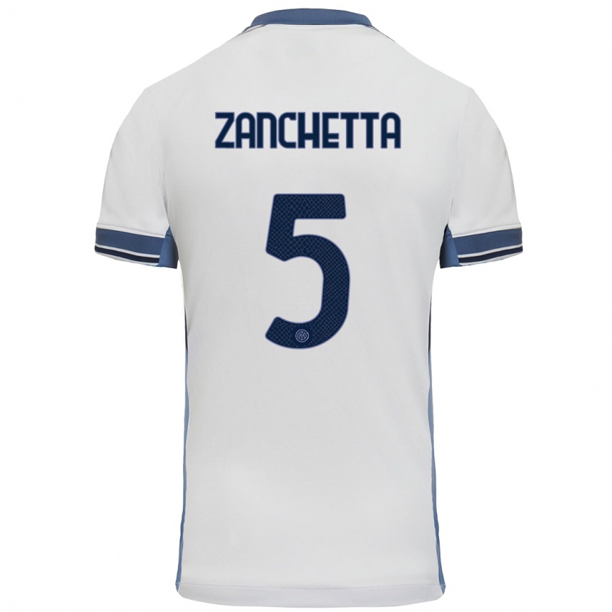 Kinder Fußball Mattia Zanchetta #5 Weißgrau Auswärtstrikot Trikot 2024/25 T-Shirt Luxemburg