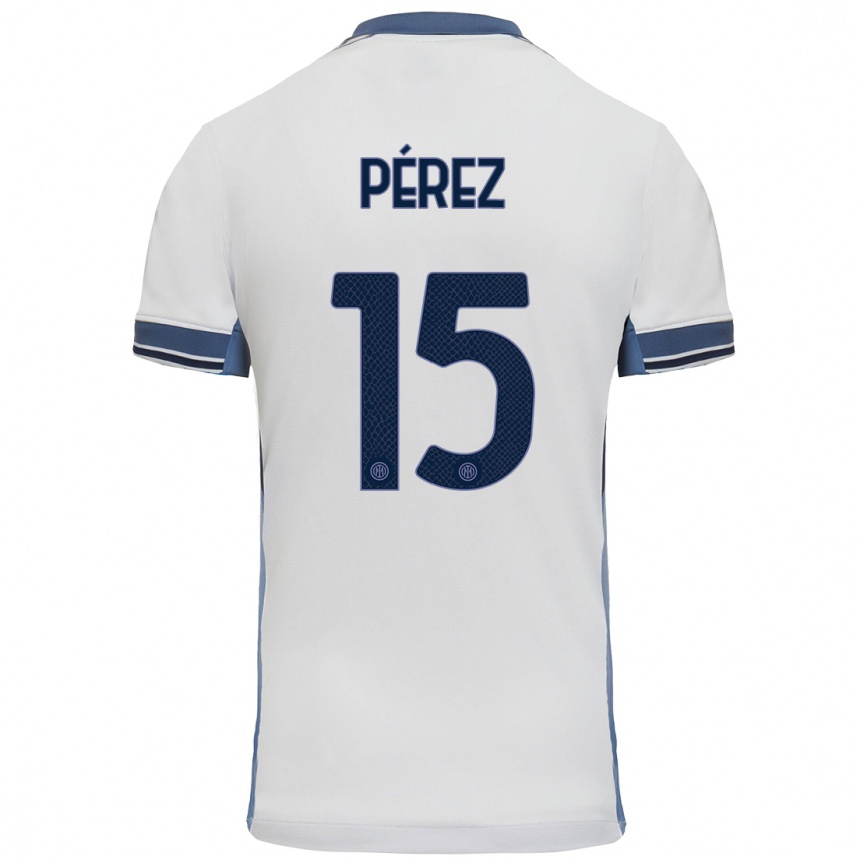 Kinder Fußball Álex Pérez #15 Weißgrau Auswärtstrikot Trikot 2024/25 T-Shirt Luxemburg