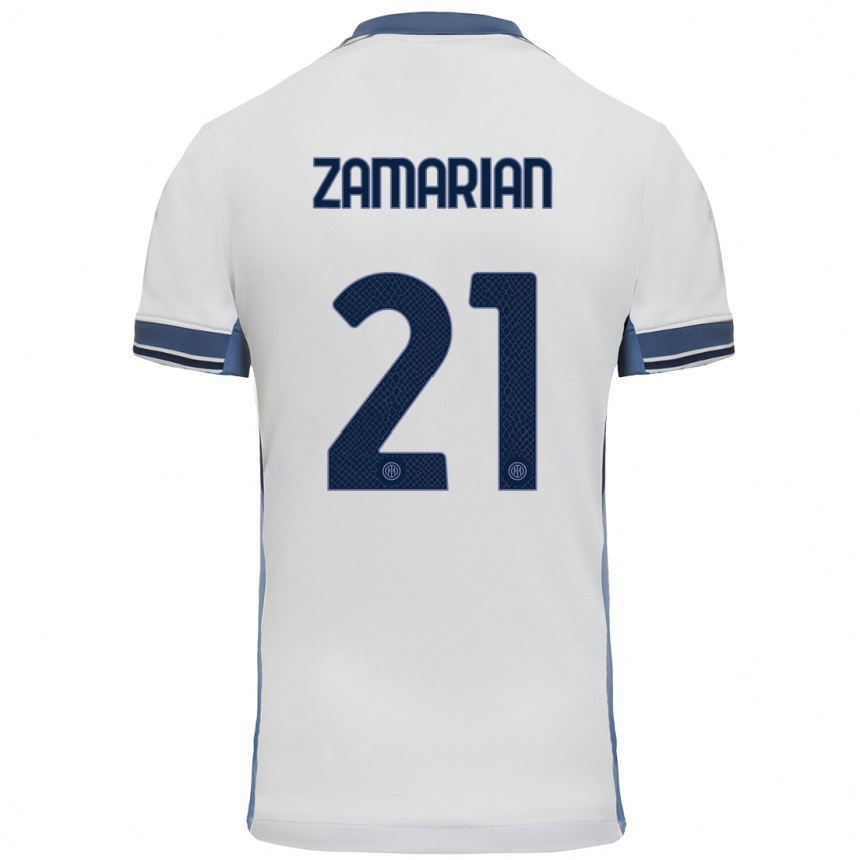 Kinder Fußball Matteo Zamarian #21 Weißgrau Auswärtstrikot Trikot 2024/25 T-Shirt Luxemburg