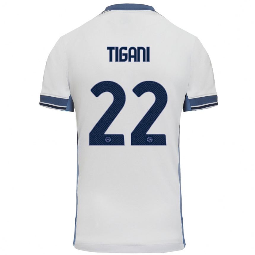 Kinder Fußball Edoardo Tigani #22 Weißgrau Auswärtstrikot Trikot 2024/25 T-Shirt Luxemburg