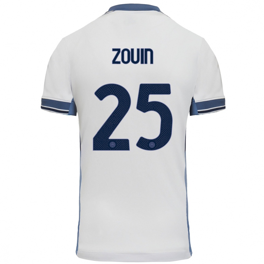 Kinder Fußball Aymen Zouin #25 Weißgrau Auswärtstrikot Trikot 2024/25 T-Shirt Luxemburg