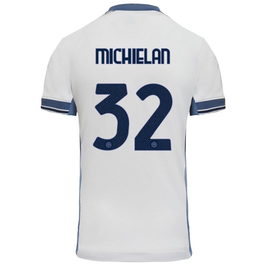 Kinder Fußball Mattia Michielan #32 Weißgrau Auswärtstrikot Trikot 2024/25 T-Shirt Luxemburg