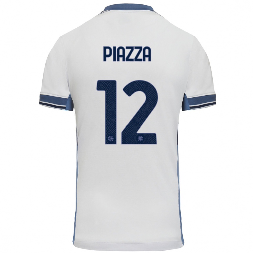 Kinder Fußball Alessia Piazza #12 Weißgrau Auswärtstrikot Trikot 2024/25 T-Shirt Luxemburg