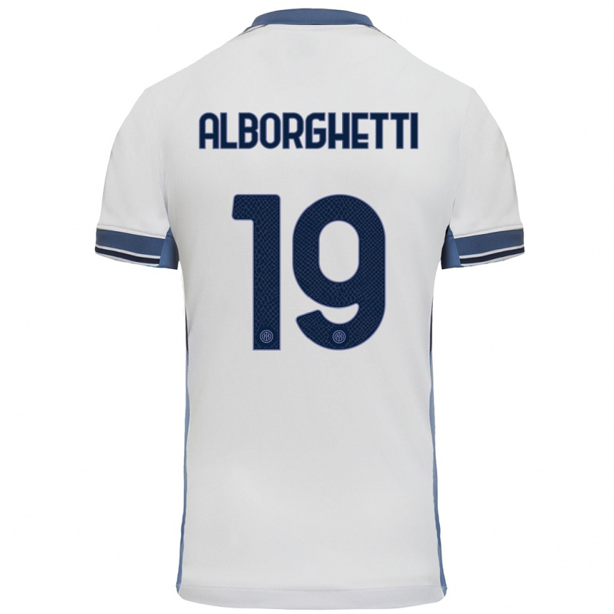 Kinder Fußball Lisa Alborghetti #19 Weißgrau Auswärtstrikot Trikot 2024/25 T-Shirt Luxemburg