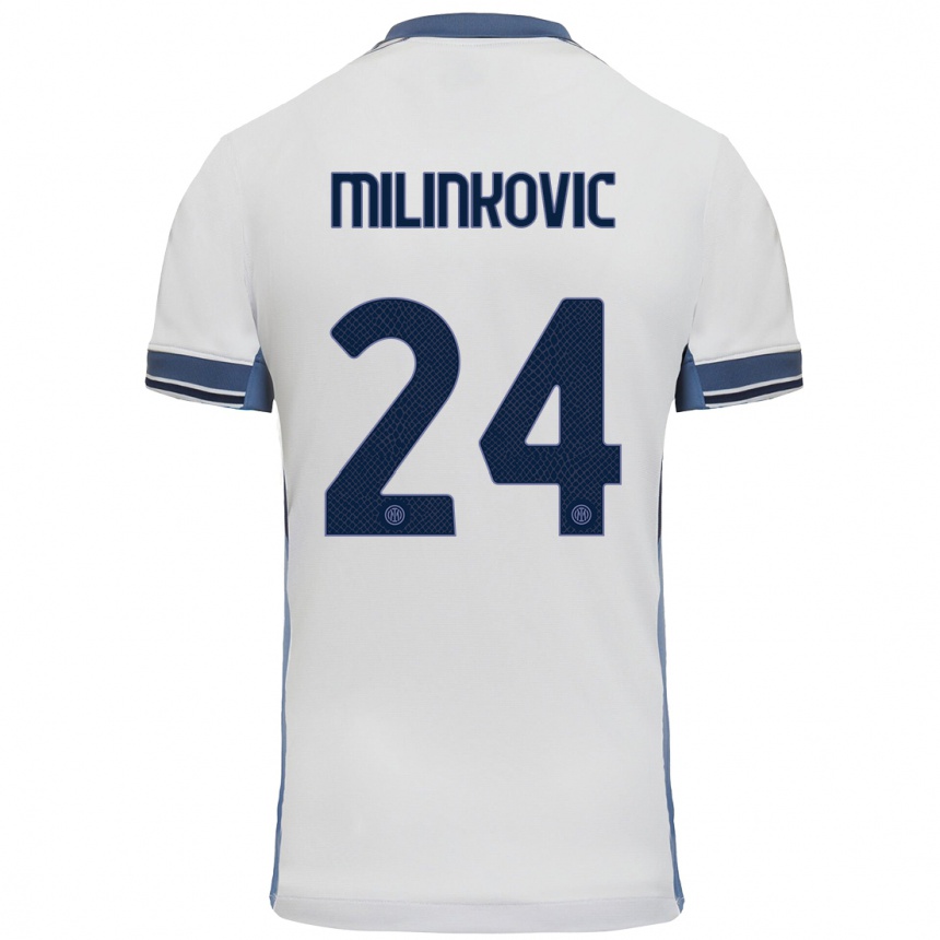 Kinder Fußball Marija Milinković #24 Weißgrau Auswärtstrikot Trikot 2024/25 T-Shirt Luxemburg