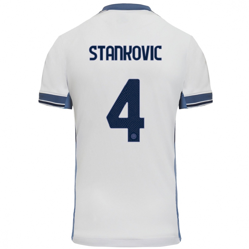 Kinder Fußball Aleksandar Stankovic #4 Weißgrau Auswärtstrikot Trikot 2024/25 T-Shirt Luxemburg