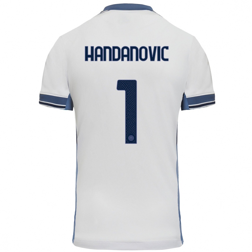 Kinder Fußball Samir Handanovic #1 Weißgrau Auswärtstrikot Trikot 2024/25 T-Shirt Luxemburg