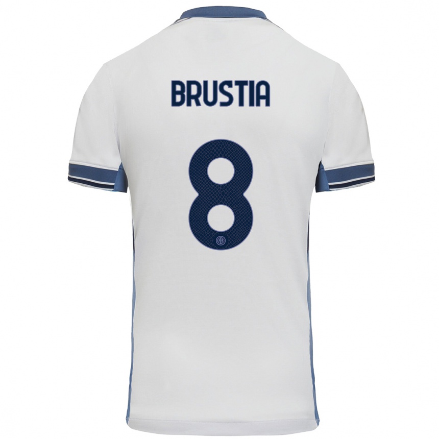 Kinder Fußball Martina Brustia #8 Weißgrau Auswärtstrikot Trikot 2024/25 T-Shirt Luxemburg