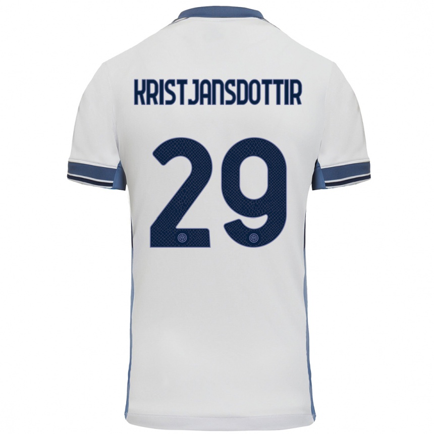 Kinder Fußball Anna Bjork Kristjansdottir #29 Weißgrau Auswärtstrikot Trikot 2024/25 T-Shirt Luxemburg