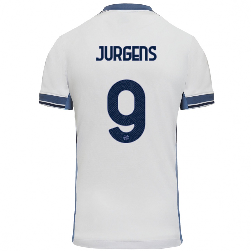 Kinder Fußball Oliver Jurgens #9 Weißgrau Auswärtstrikot Trikot 2024/25 T-Shirt Luxemburg