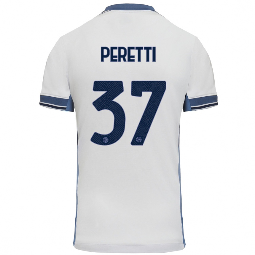 Kinder Fußball Lorenzo Peretti #37 Weißgrau Auswärtstrikot Trikot 2024/25 T-Shirt Luxemburg