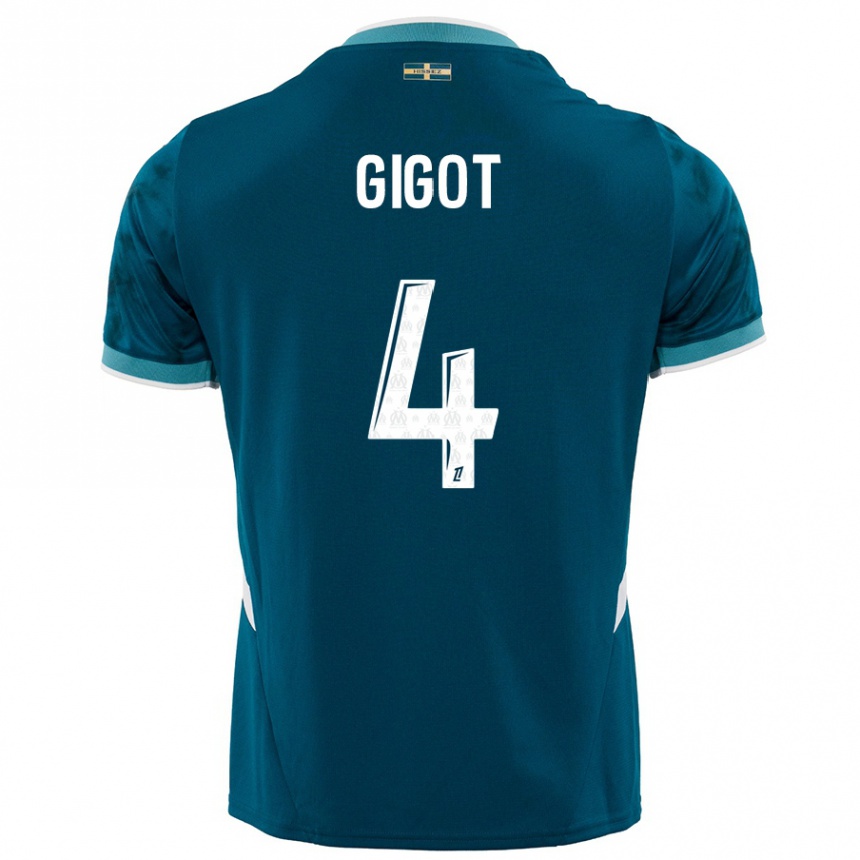 Kinder Fußball Samuel Gigot #4 Türkisblau Auswärtstrikot Trikot 2024/25 T-Shirt Luxemburg