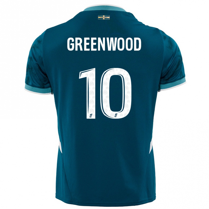 Kinder Fußball Mason Greenwood #10 Türkisblau Auswärtstrikot Trikot 2024/25 T-Shirt Luxemburg