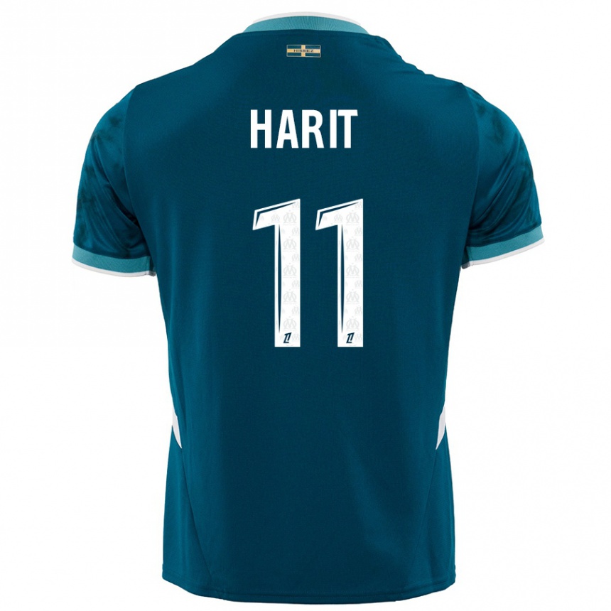 Kinder Fußball Amine Harit #11 Türkisblau Auswärtstrikot Trikot 2024/25 T-Shirt Luxemburg