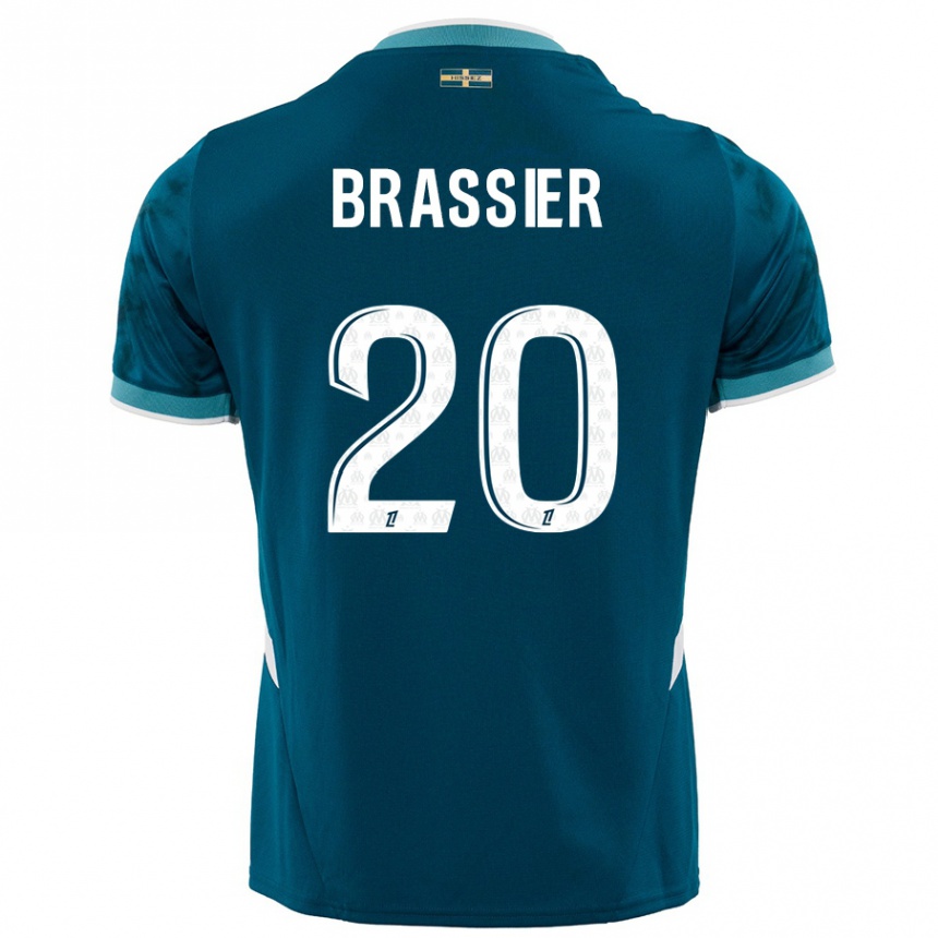 Kinder Fußball Lilian Brassier #20 Türkisblau Auswärtstrikot Trikot 2024/25 T-Shirt Luxemburg