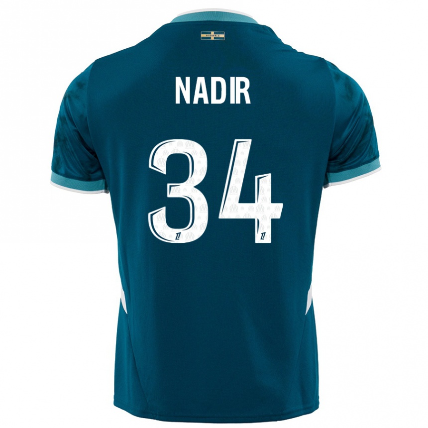 Kinder Fußball Bilal Nadir #34 Türkisblau Auswärtstrikot Trikot 2024/25 T-Shirt Luxemburg