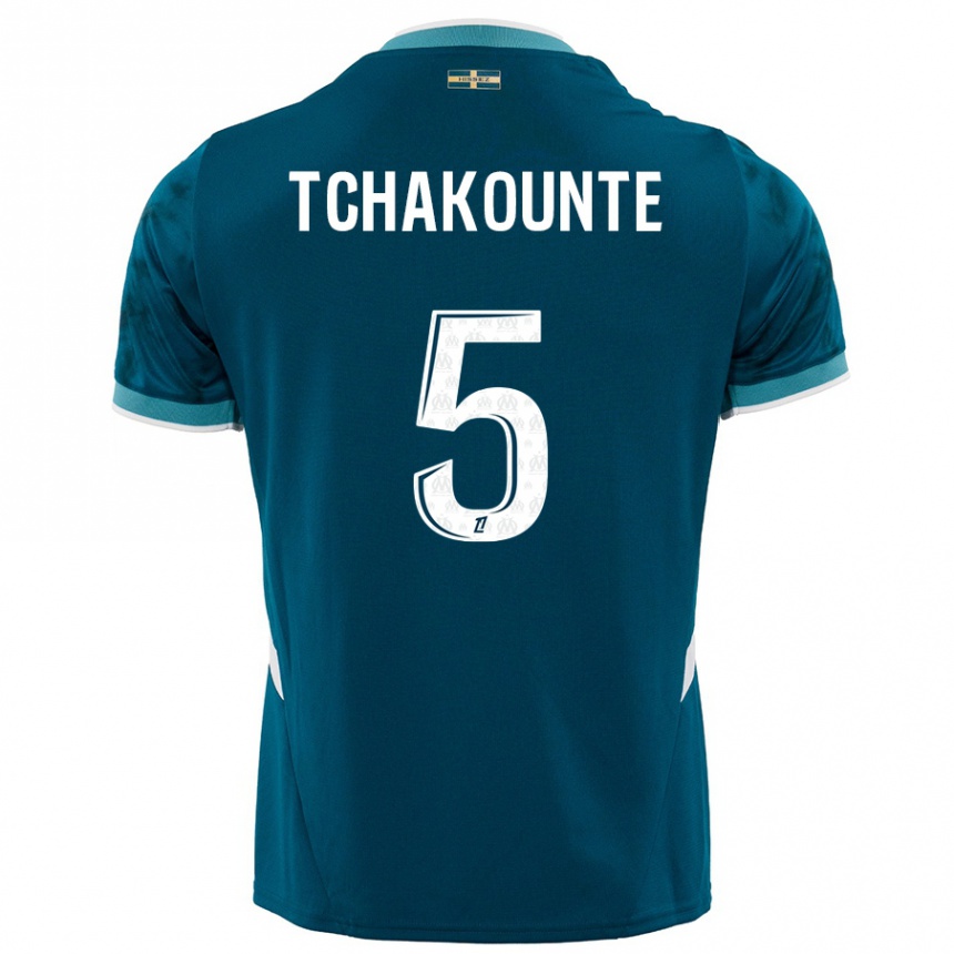 Kinder Fußball Annaëlle Tchakounté #5 Türkisblau Auswärtstrikot Trikot 2024/25 T-Shirt Luxemburg