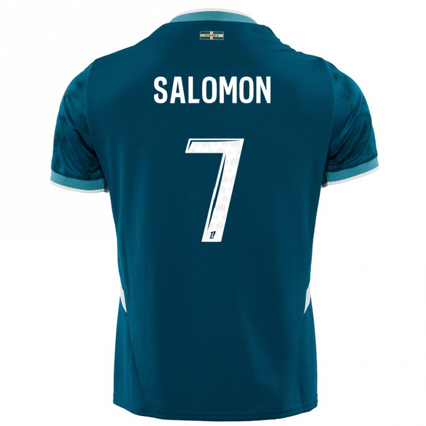 Kinder Fußball Maëva Salomon #7 Türkisblau Auswärtstrikot Trikot 2024/25 T-Shirt Luxemburg