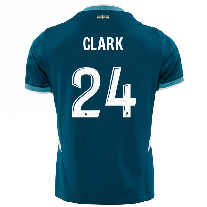 Kinder Fußball Ashley Clark #24 Türkisblau Auswärtstrikot Trikot 2024/25 T-Shirt Luxemburg