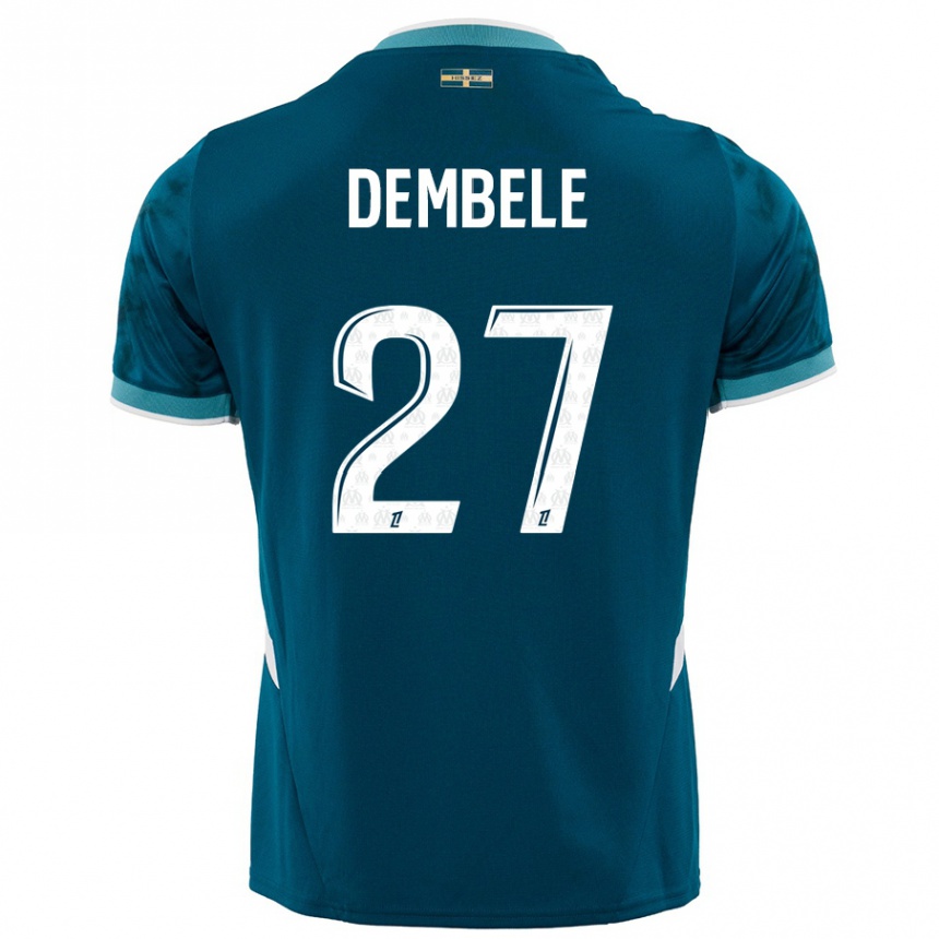 Kinder Fußball Coumba Dembélé #27 Türkisblau Auswärtstrikot Trikot 2024/25 T-Shirt Luxemburg