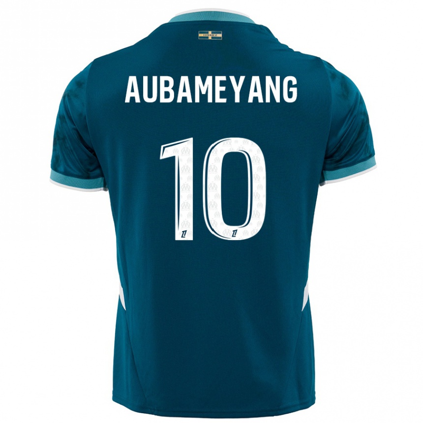 Kinder Fußball Pierre-Emerick Aubameyang #10 Türkisblau Auswärtstrikot Trikot 2024/25 T-Shirt Luxemburg