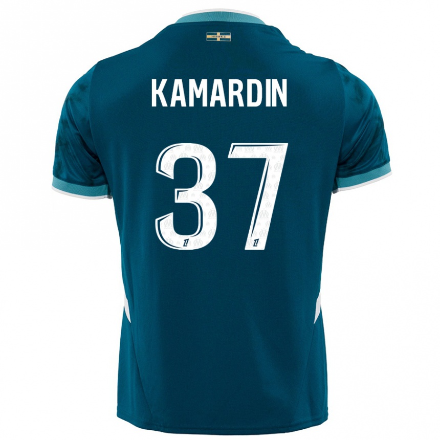 Kinder Fußball Aaron Kamardin #37 Türkisblau Auswärtstrikot Trikot 2024/25 T-Shirt Luxemburg