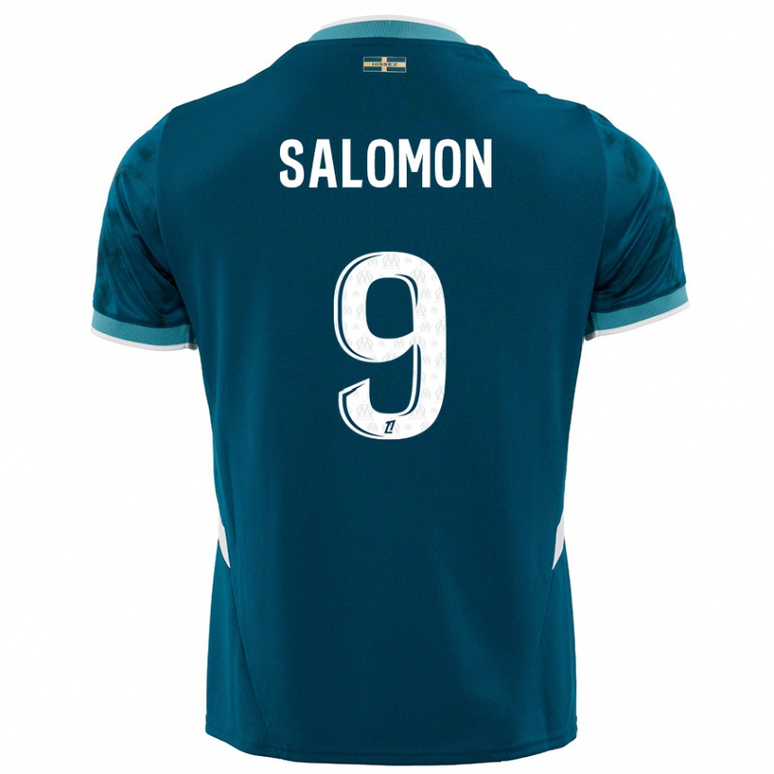 Kinder Fußball Maeva Salomon #9 Türkisblau Auswärtstrikot Trikot 2024/25 T-Shirt Luxemburg