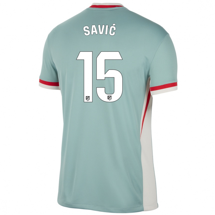 Kinder Fußball Stefan Savic #15 Hellbeige Blau Auswärtstrikot Trikot 2024/25 T-Shirt Luxemburg