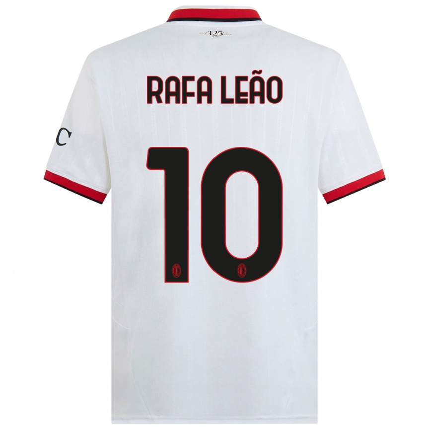 Kinder Fußball Rafael Leao #10 Weiß Schwarz Rot Auswärtstrikot Trikot 2024/25 T-Shirt Luxemburg