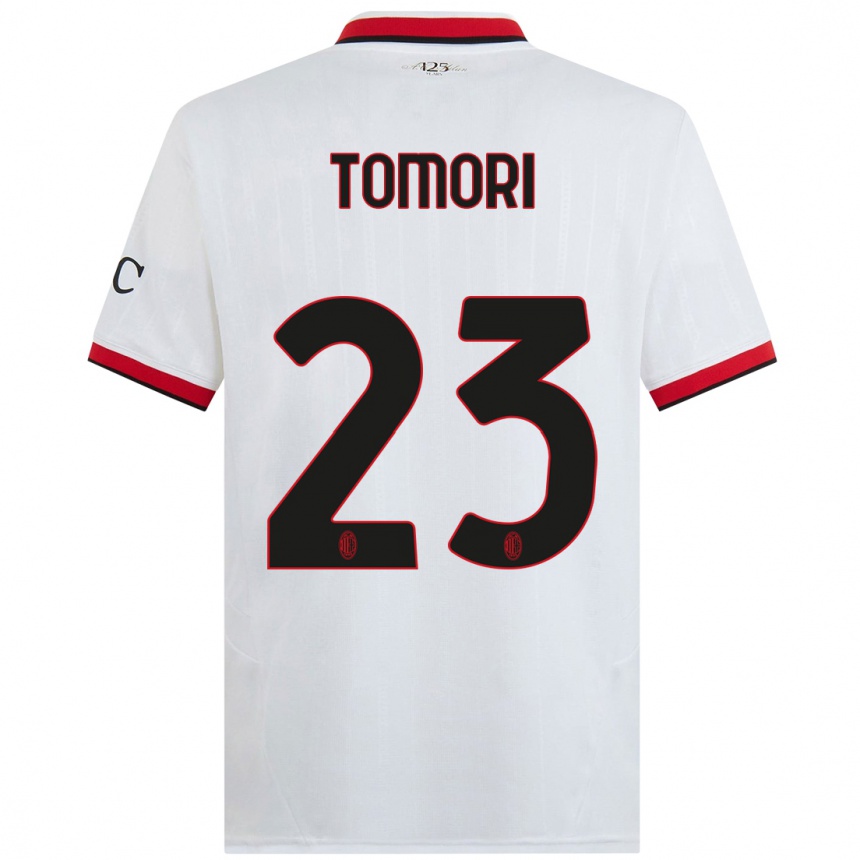 Kinder Fußball Fikayo Tomori #23 Weiß Schwarz Rot Auswärtstrikot Trikot 2024/25 T-Shirt Luxemburg