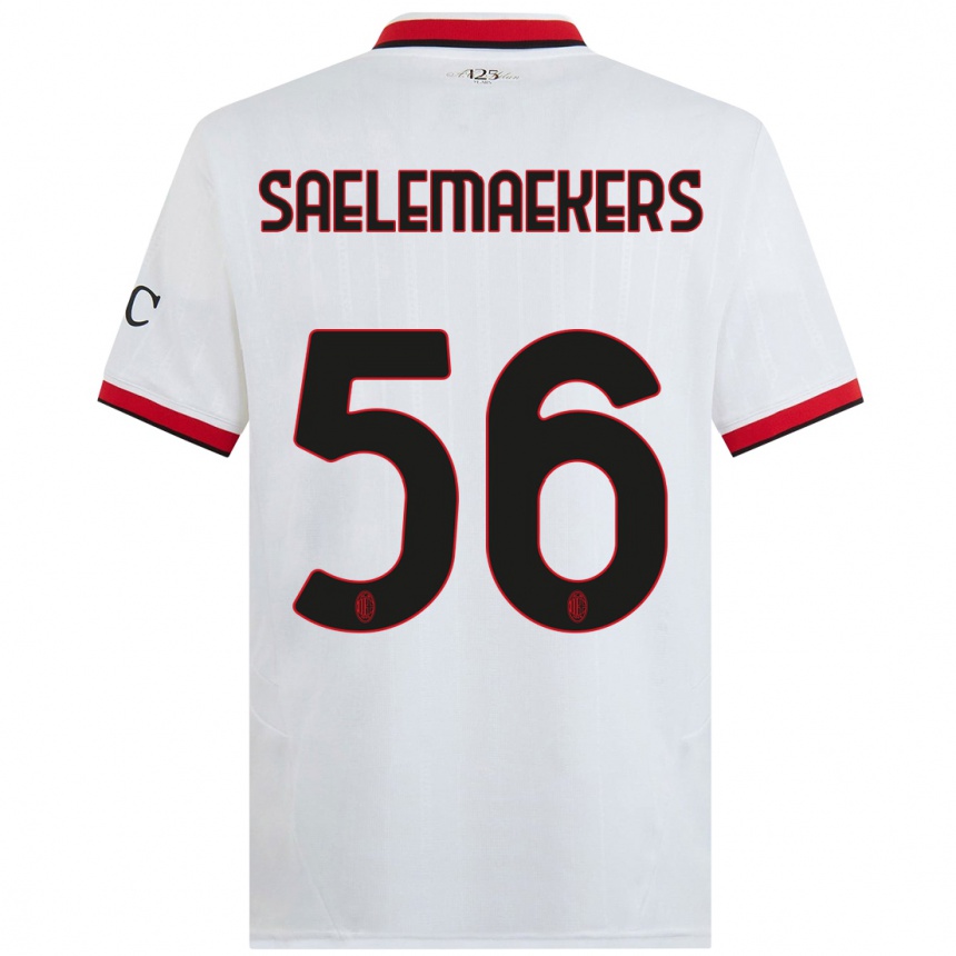 Kinder Fußball Alexis Saelemaekers #56 Weiß Schwarz Rot Auswärtstrikot Trikot 2024/25 T-Shirt Luxemburg