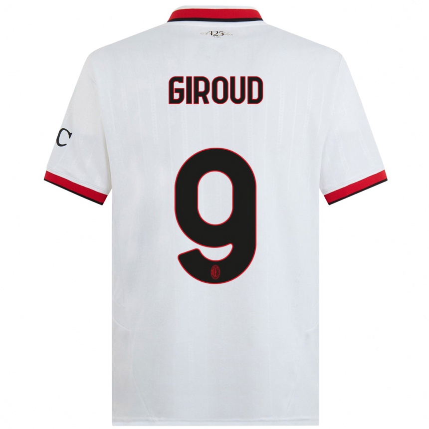 Kinder Fußball Olivier Giroud #9 Weiß Schwarz Rot Auswärtstrikot Trikot 2024/25 T-Shirt Luxemburg