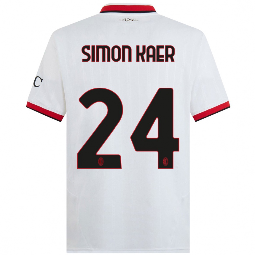 Kinder Fußball Simon Kaer #24 Weiß Schwarz Rot Auswärtstrikot Trikot 2024/25 T-Shirt Luxemburg