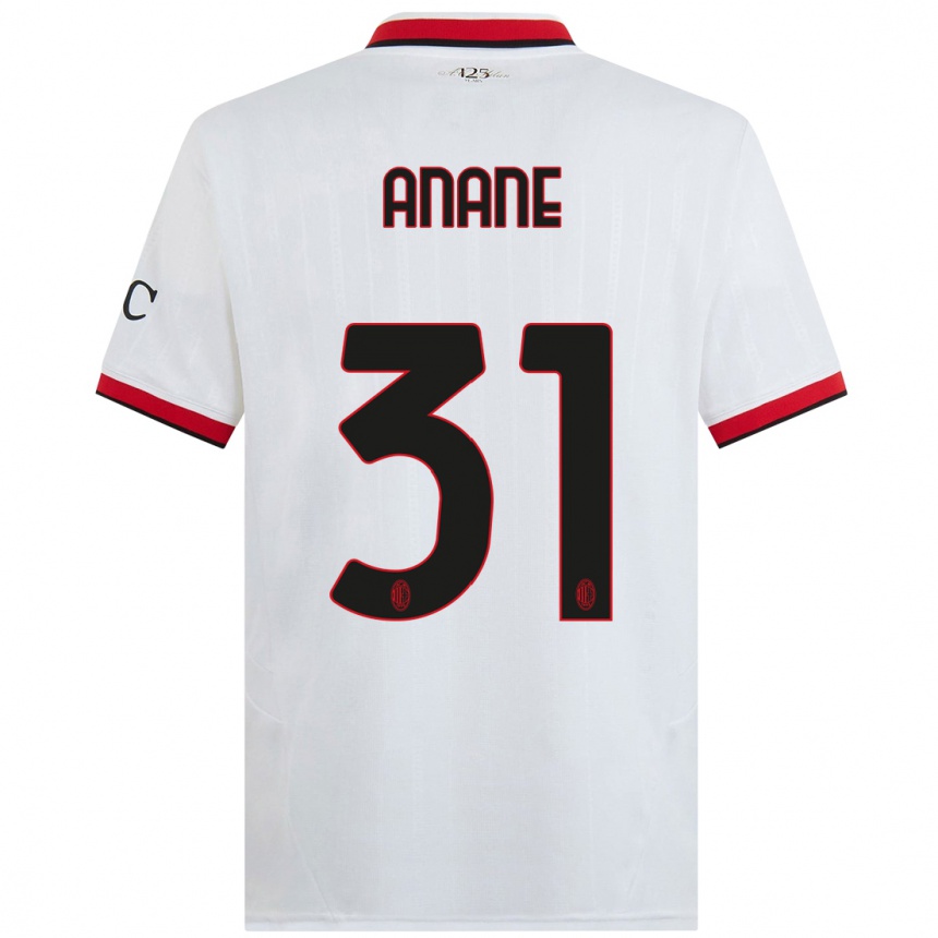 Kinder Fußball Emmanuel Anane #31 Weiß Schwarz Rot Auswärtstrikot Trikot 2024/25 T-Shirt Luxemburg