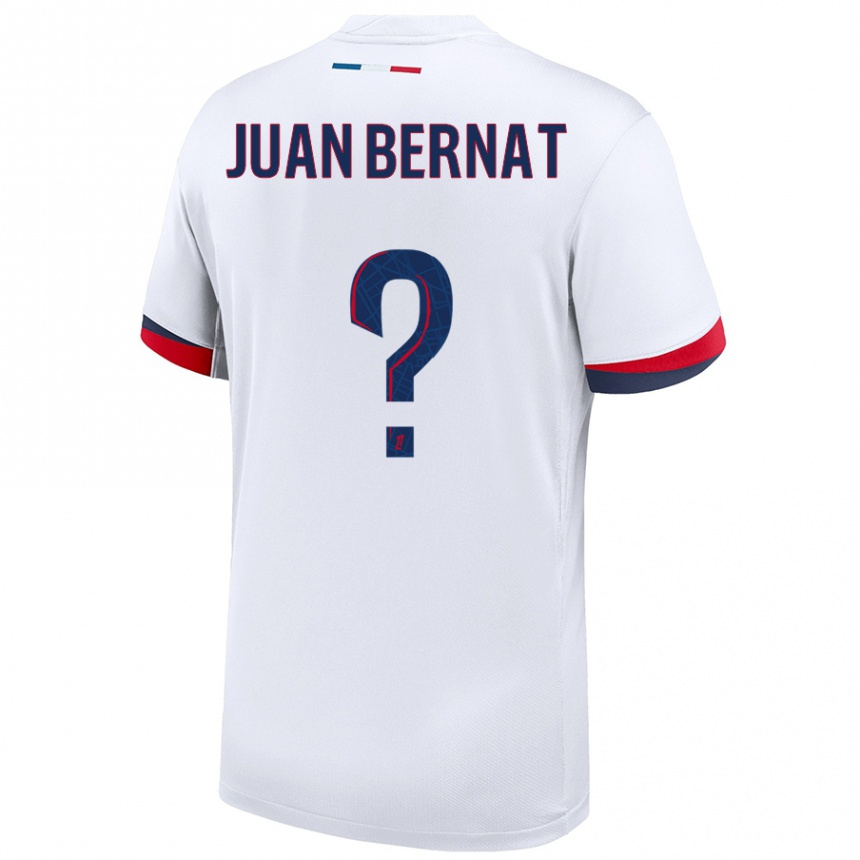 Kinder Fußball Juan Bernat #0 Weiß Blau Rot Auswärtstrikot Trikot 2024/25 T-Shirt Luxemburg