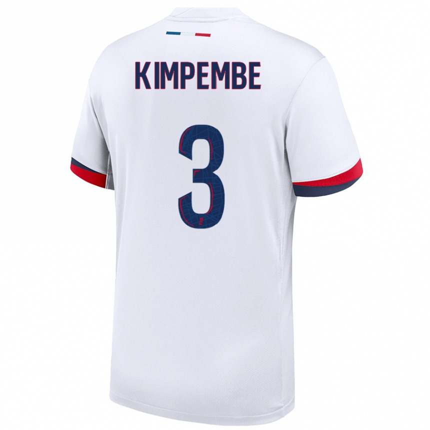 Kinder Fußball Presnel Kimpembe #3 Weiß Blau Rot Auswärtstrikot Trikot 2024/25 T-Shirt Luxemburg