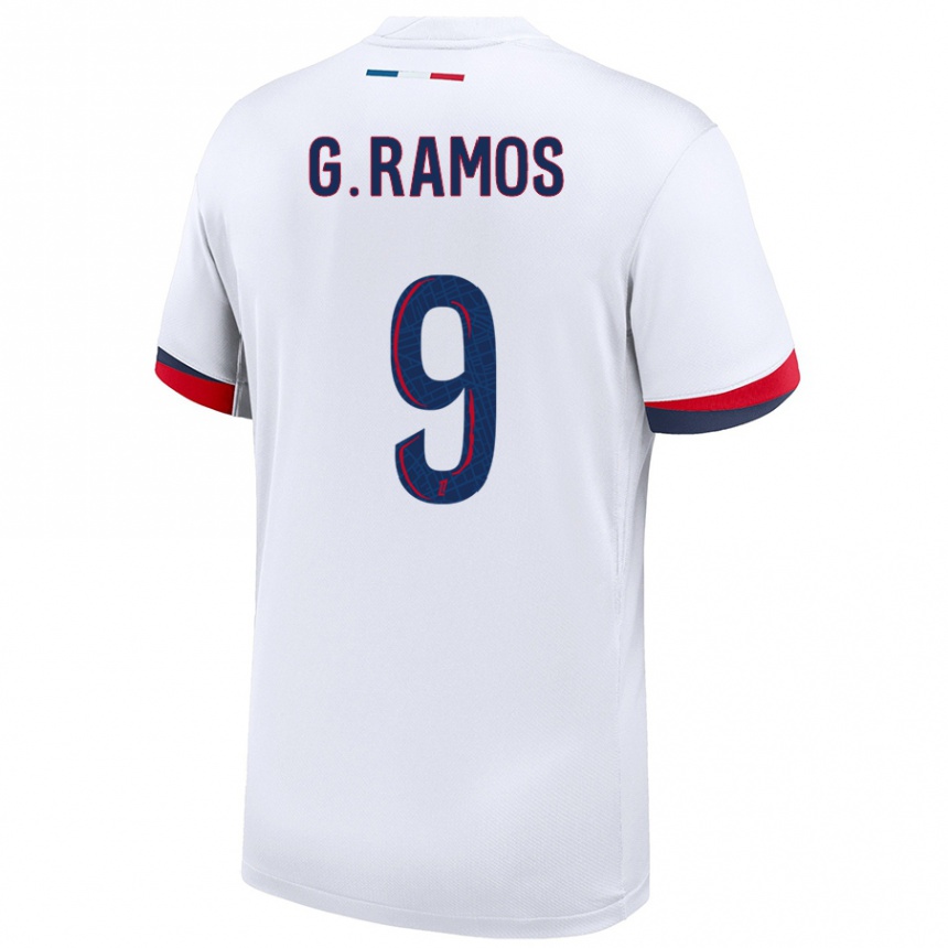 Kinder Fußball Gonçalo Ramos #9 Weiß Blau Rot Auswärtstrikot Trikot 2024/25 T-Shirt Luxemburg