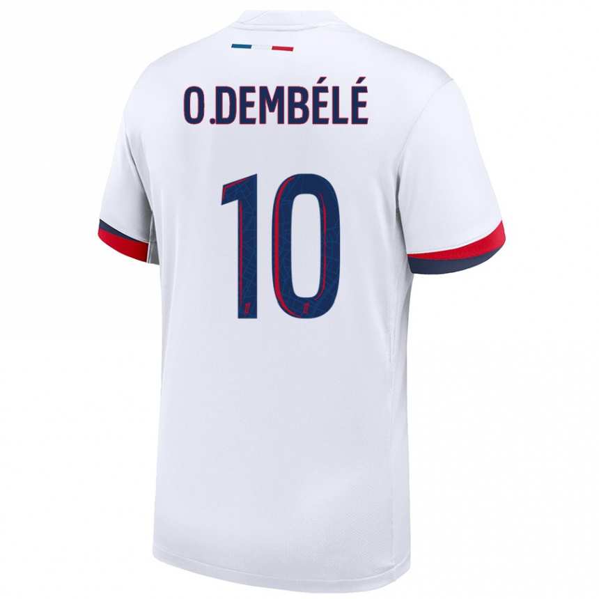 Kinder Fußball Ousmane Dembele #10 Weiß Blau Rot Auswärtstrikot Trikot 2024/25 T-Shirt Luxemburg