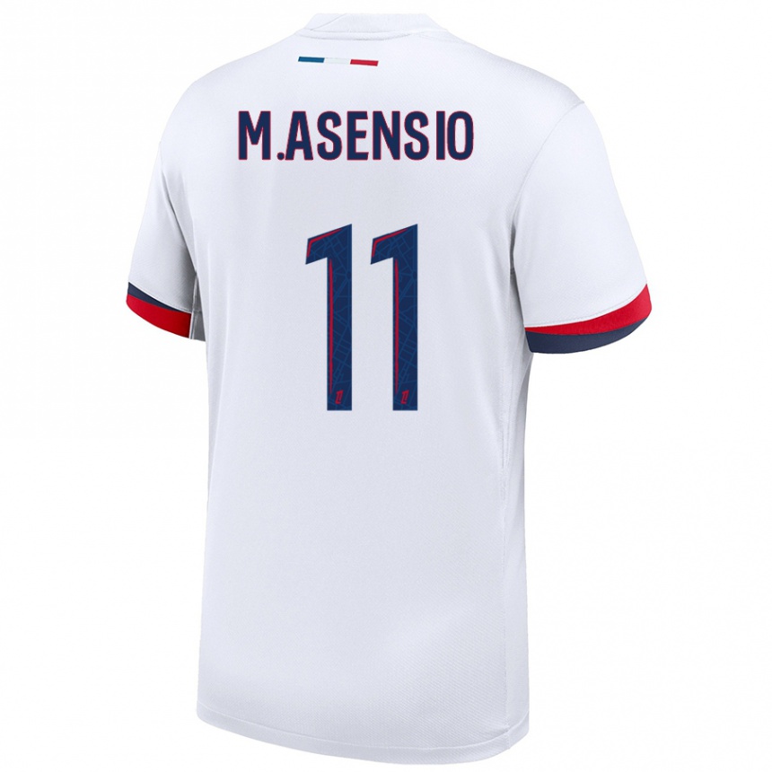 Kinder Fußball Marco Asensio #11 Weiß Blau Rot Auswärtstrikot Trikot 2024/25 T-Shirt Luxemburg