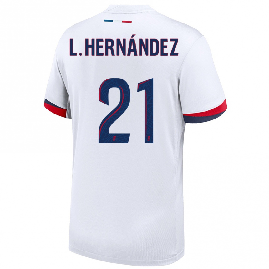 Kinder Fußball Lucas Hernandez #21 Weiß Blau Rot Auswärtstrikot Trikot 2024/25 T-Shirt Luxemburg